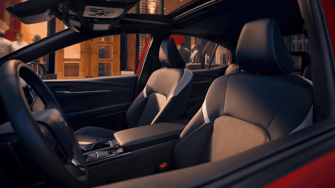 2026 Toyota Camry XLE front seats with quilted leather and Dinamica microfiber trim