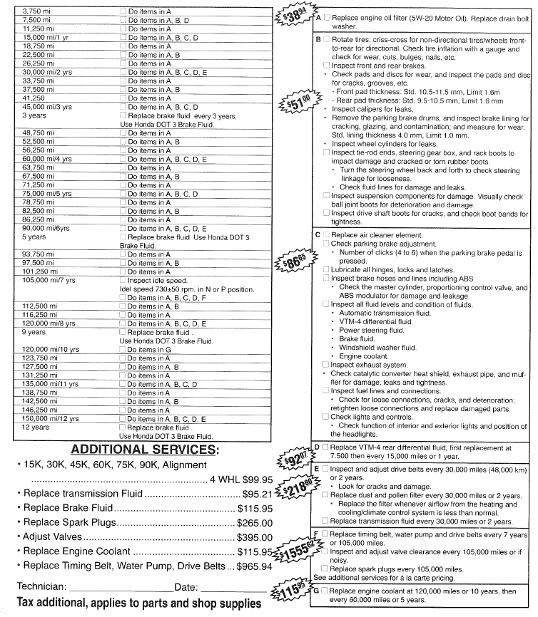 2005 honda cr v maintenance schedule timing belt