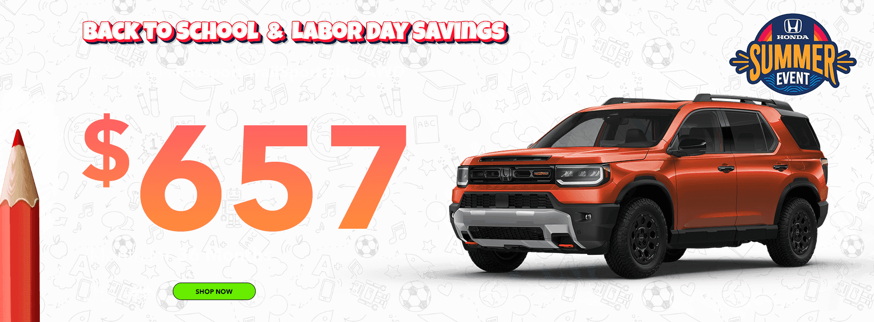 Back to School & Labor Day Savings 2026 Passport TrailSport Elite AWD Lease for $657 per month for 36 months