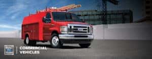 Red commercial vehicle with Ford Tough logo