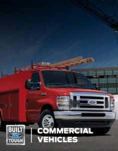 Red commercial vehicle with Ford Tough logo