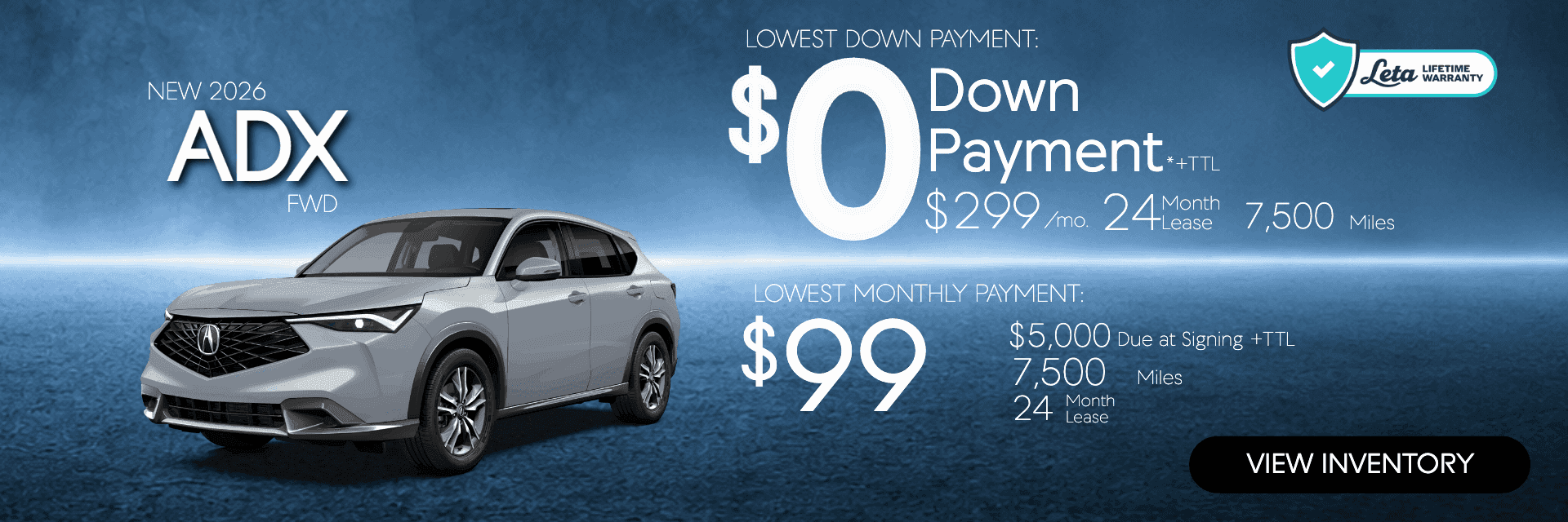 Acura ADX $99/mo $0 Down Frank Leta Acura St. Louis