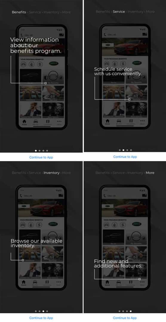 Patrick Promise App Screens Benefits - Service - Inventory - More