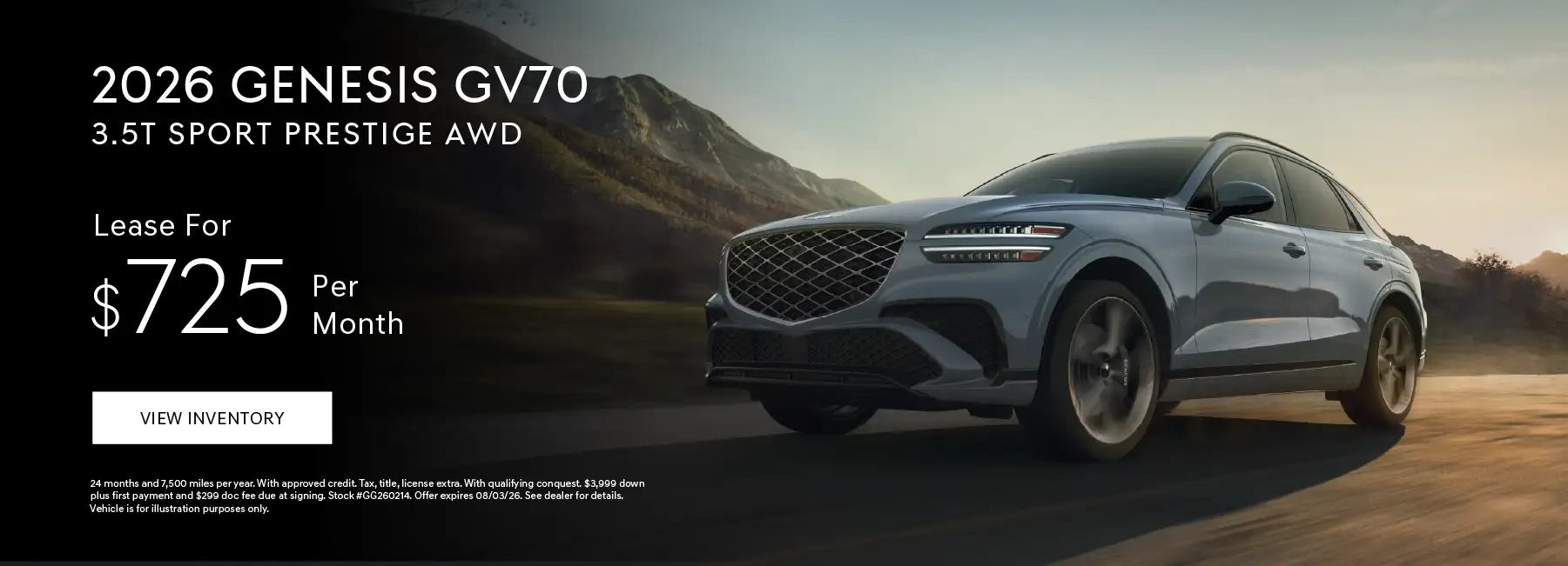 2026 Genesis GV70 3.5T Sport Prestige AWD - Lease for $725 Per Month – 24 Months and 7,500 Miles Per Year