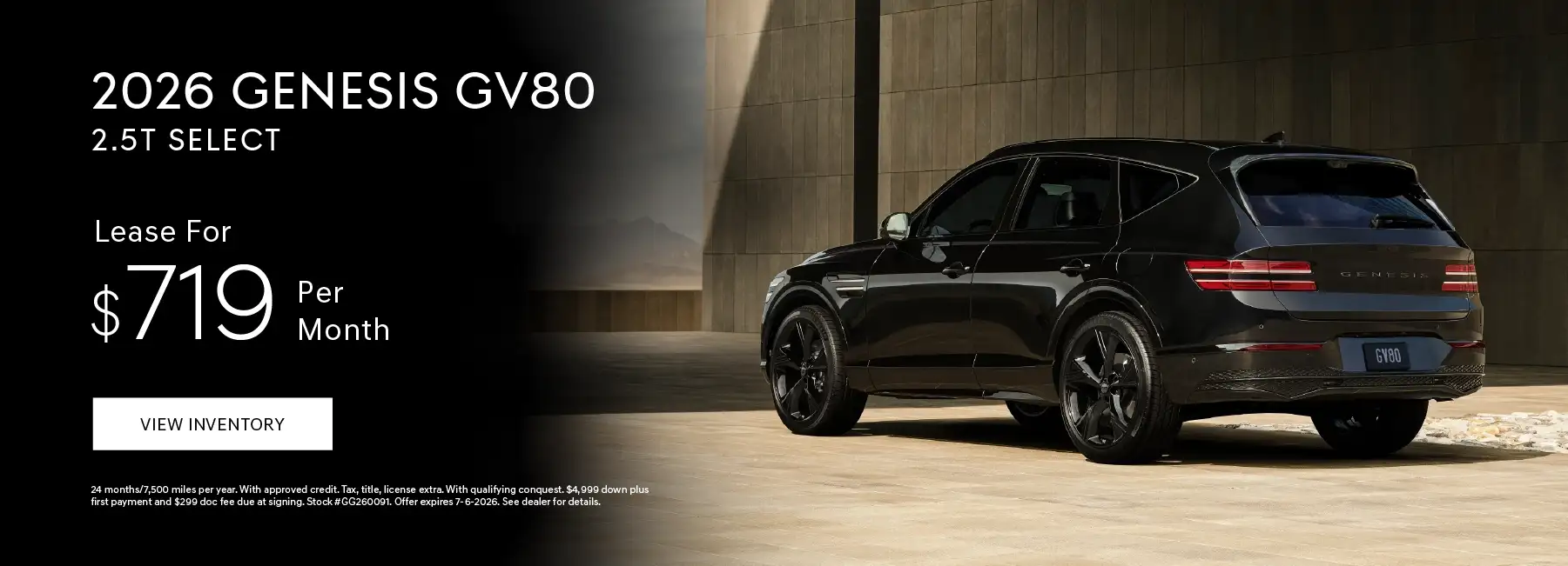 2026 GENESIS GV80 3.5T PRESTIGE AWD Lease for $719 per month - 24 months/7,500 miles per year