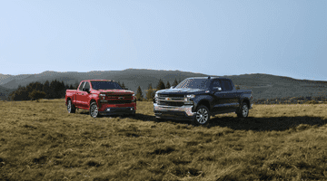 Trucks parked in field