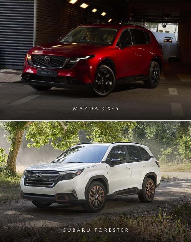 Mazda CX-5 in Red vs. Subaru Forester in White
