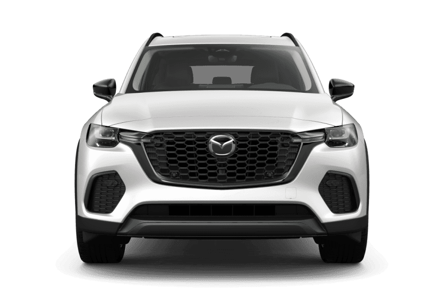 Front view studio shot of a white 2026 Mazda CX-70 Preferred on a white background.