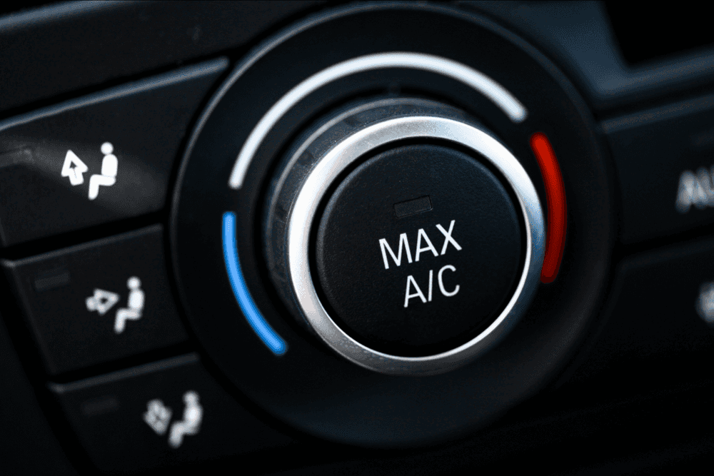 Closeup of air conditioning knob on dashboard