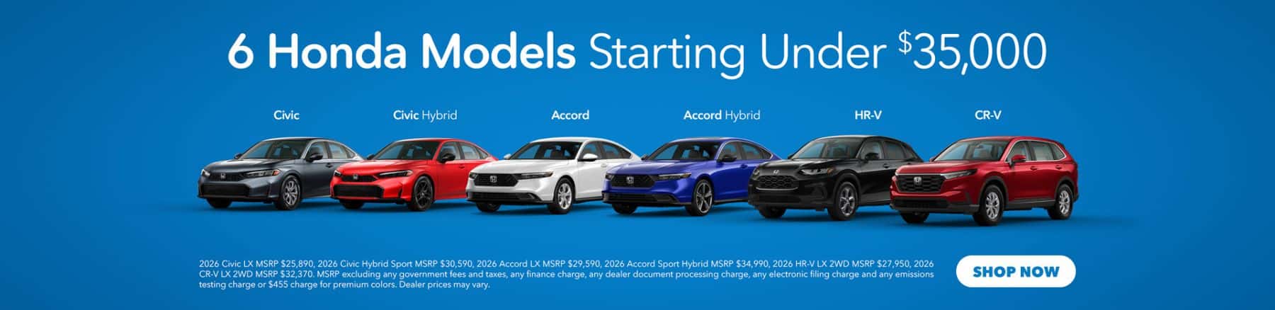 Honda models starting under $35,000