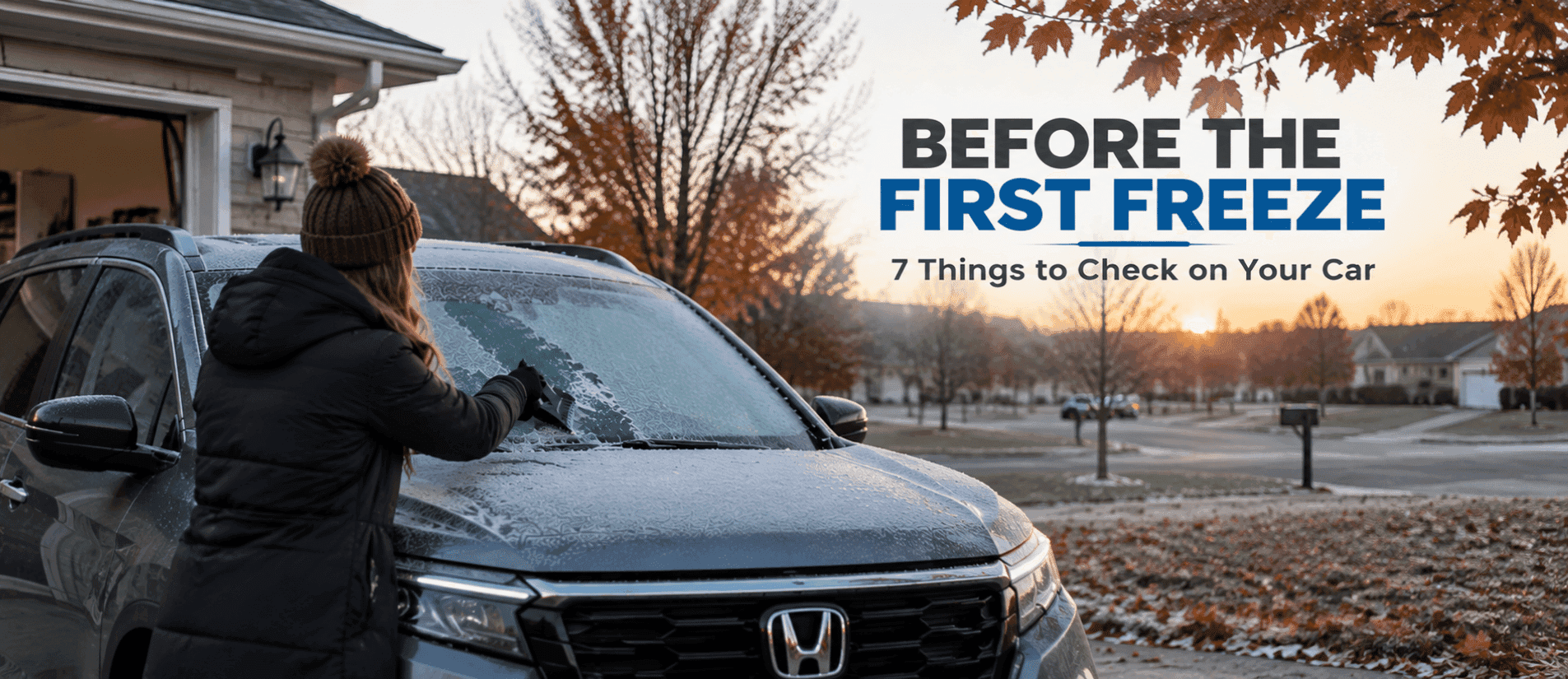Honda in a frosty driveway before the first freeze in Nebraska