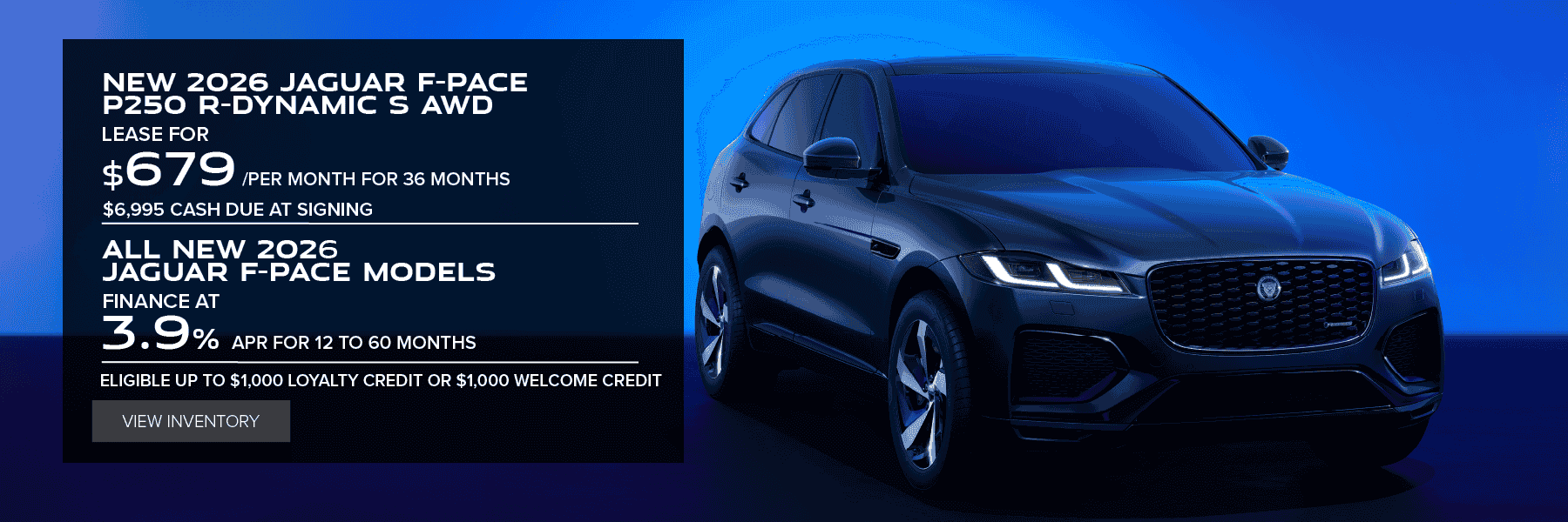 New 2026 Jaguar F-PACE lease, apr, and loyalty offer for October 2026
