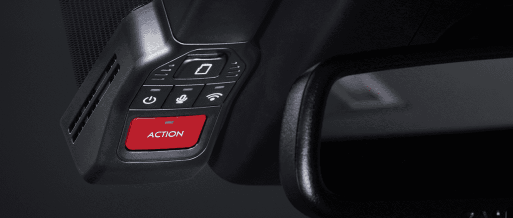 The New 2023 Toyota Sienna at Lancaster Toyota in East Petersburg, PA | Safety feature behind rear view mirror with a red action button