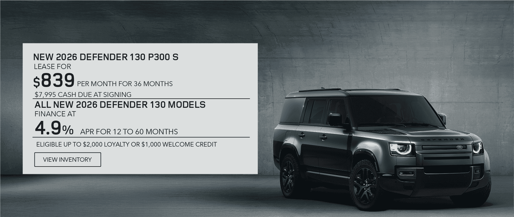 New 2026 Defender 130 lease, apr, and loyalty offer for October 2026