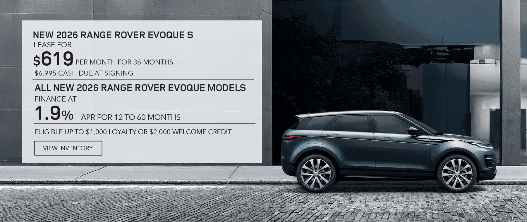 New 2026 Range Rover Evoque lease, apr, and loyalty offer for October 2026