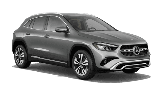 Front three-quarter view of a silver Mercedes-Benz GLA SUV.