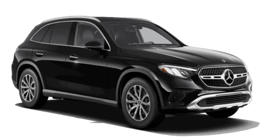 Front three-quarter view of a black Mercedes-Benz GLC SUV.