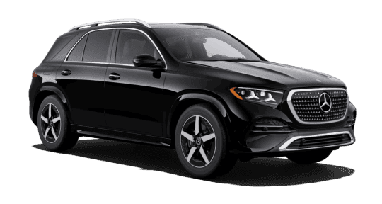 2027 Mercedes-Benz GLE 450 4MATIC in Black, front three-quarter studio view.