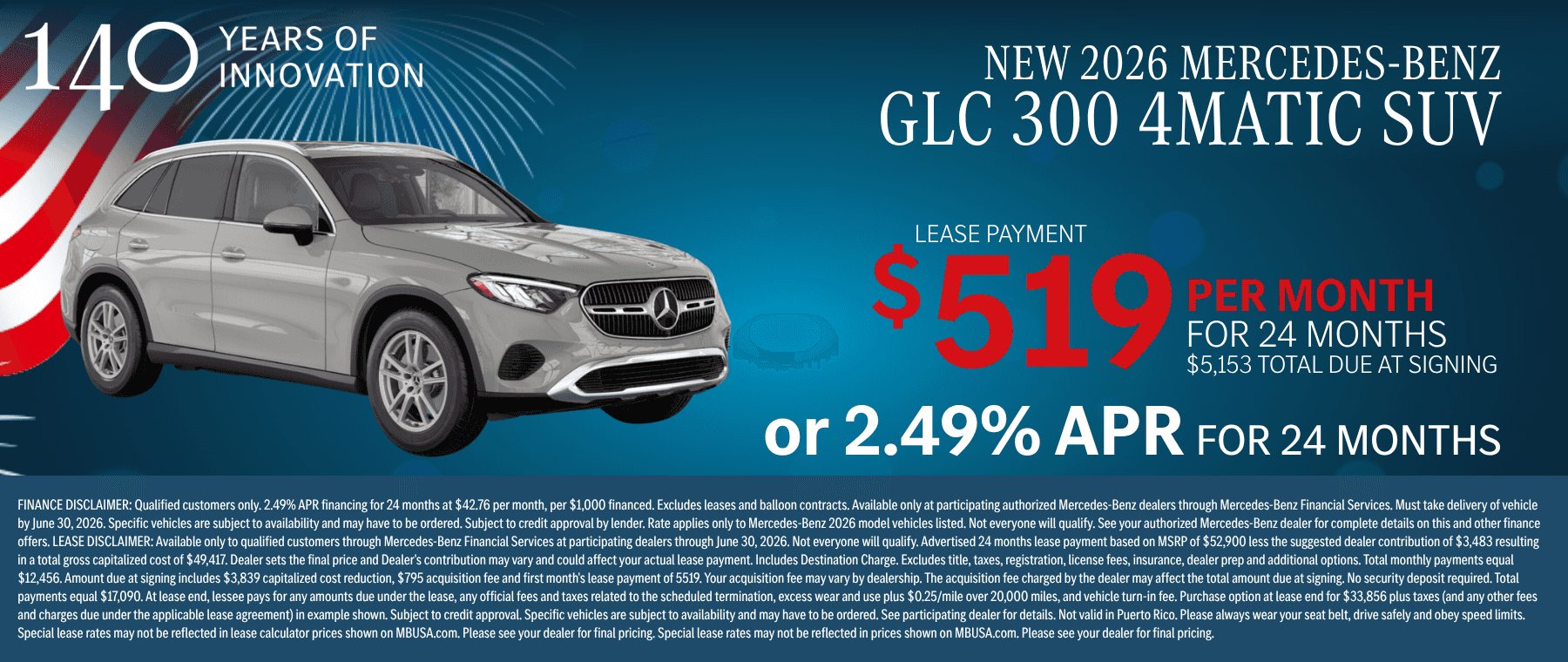 2026 GLC 300 $519 for 24 months