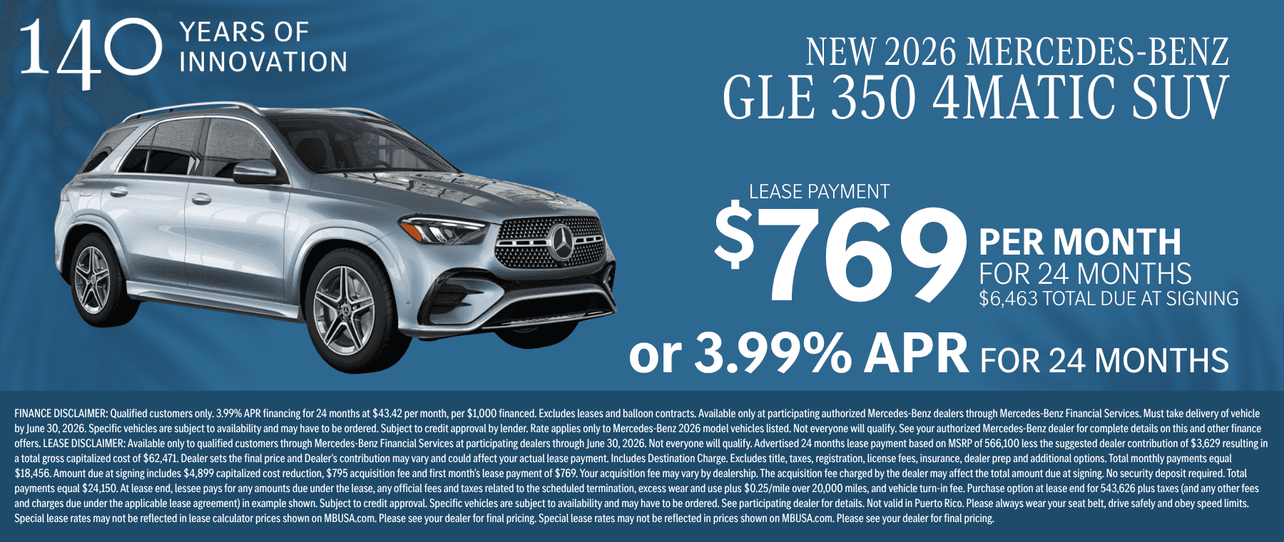 2026 GLE 350 $769 for 24 months
