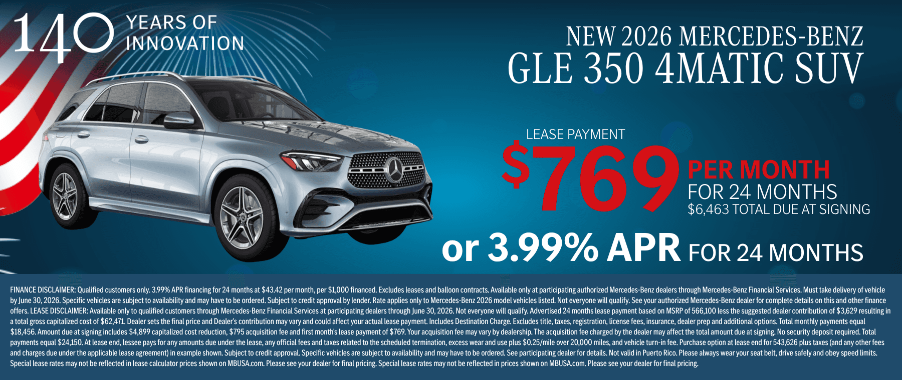 2026 GLE 350 $769 for 24 months