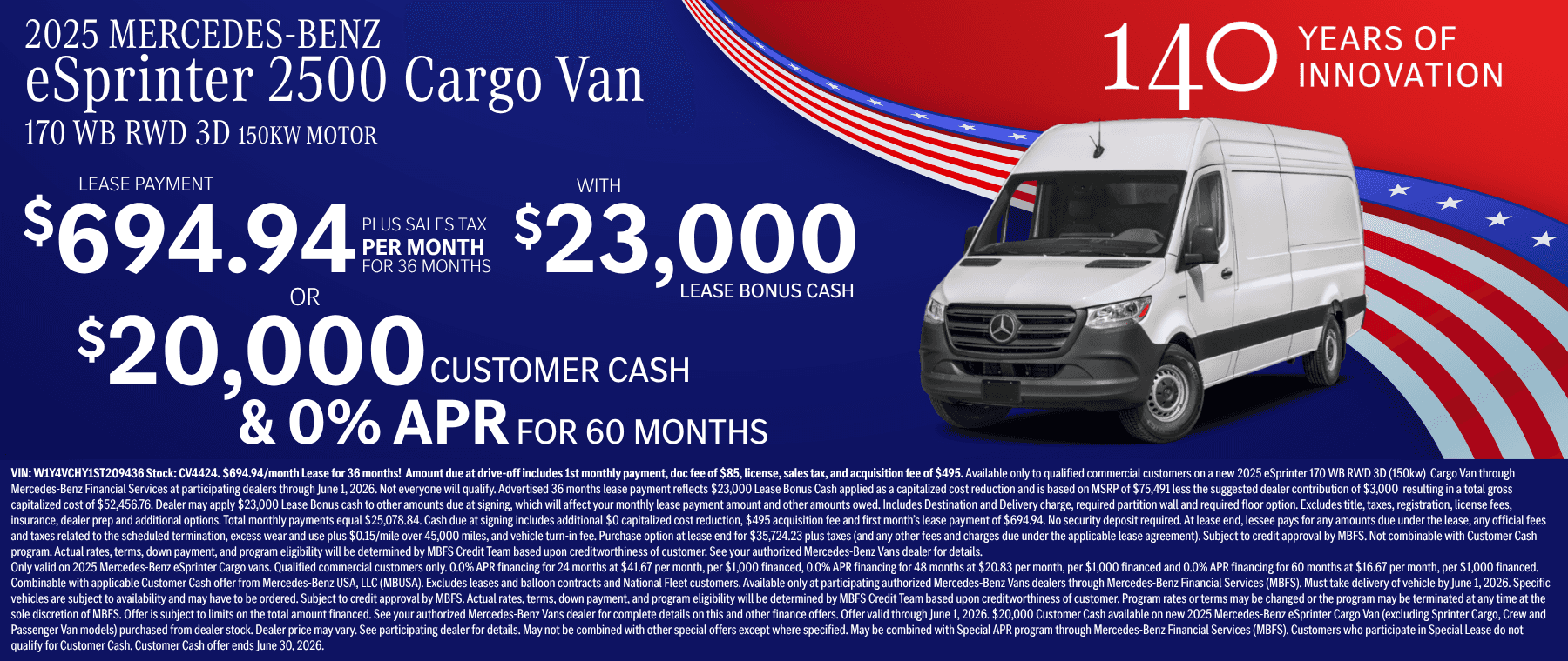 2025 MERCEDES-BENZ eSprinter 2500 Cargo Van 170 WB RWD 3D 150KW MOTOR offer