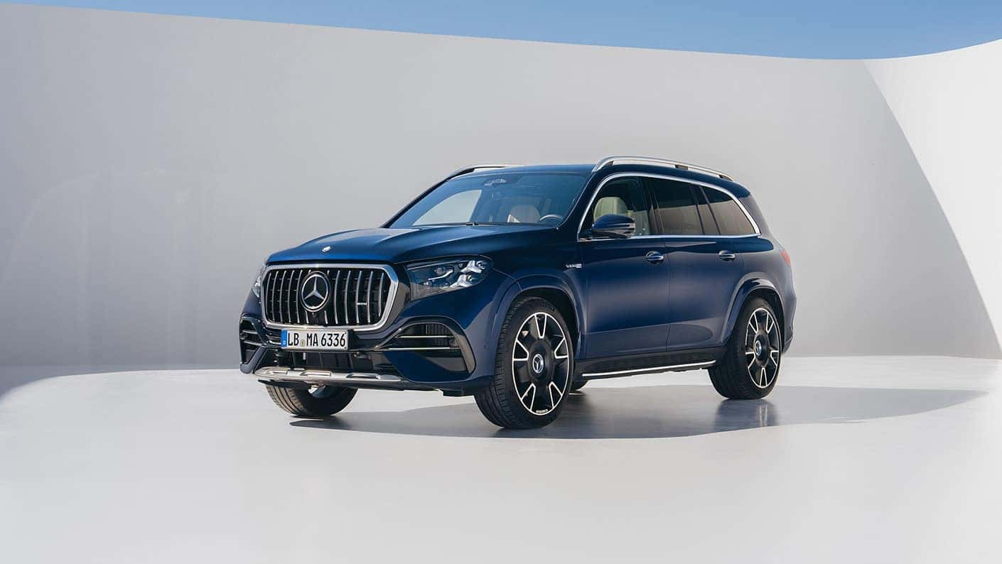 Dark Blue 2027 GLS SUV on a white background