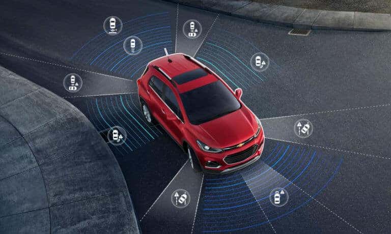 2020 chevy trax in red showing the saftey icons