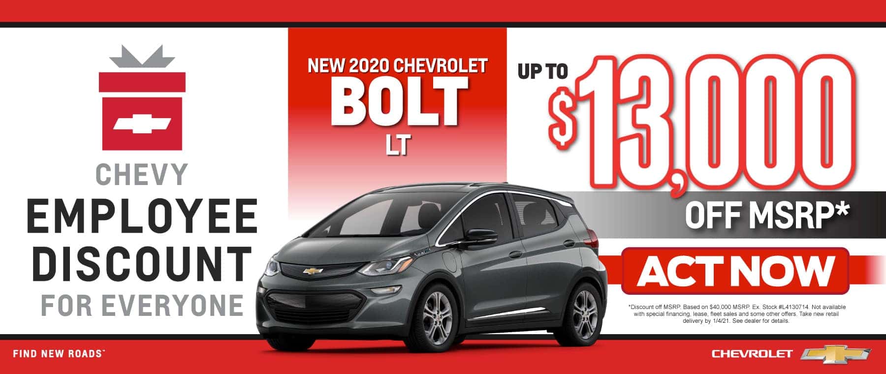 New 2020 Chevy Bolt - Save $13,000 off msrp - Act Now