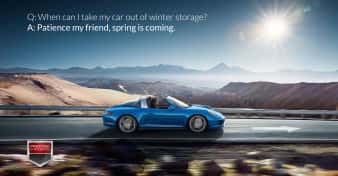 Photo of a Porsche 911 Targa on the open road. Used to illustrate the article "When can I take my car out of winter storage?"