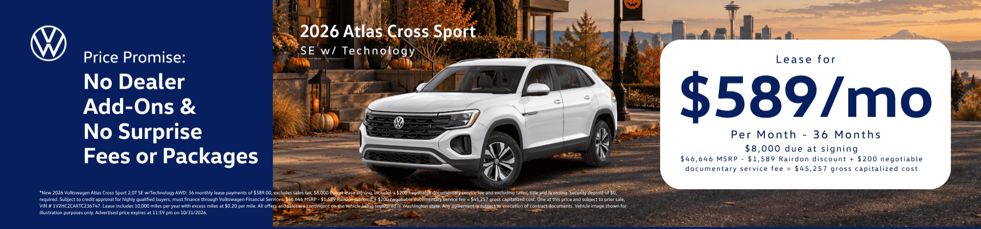 Lease New 2026 VW Atlas for $589/mo for 36 months