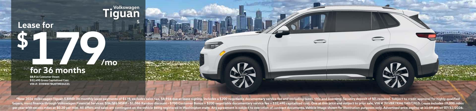 Lease New 2026 Volkswagen Tiguan S for $179/mo* for 36 months