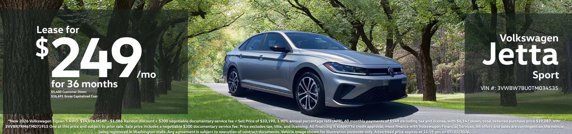 Lease New 2026 Volkswagen Jetta Sport for $249/mo* for 36 months