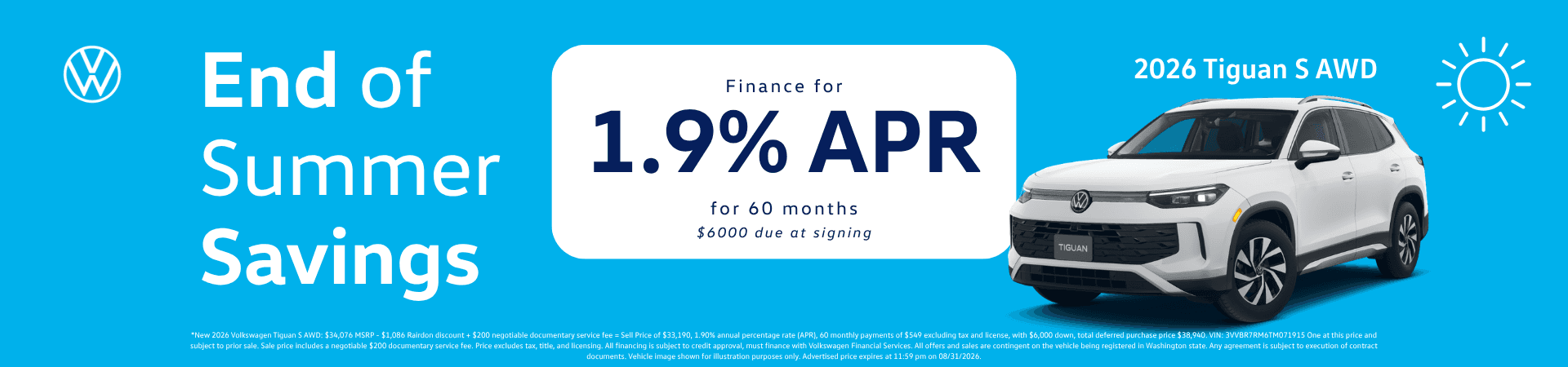 Finance New 2026 Volkswagen Tiguan for 1.9% APR* for 60 months