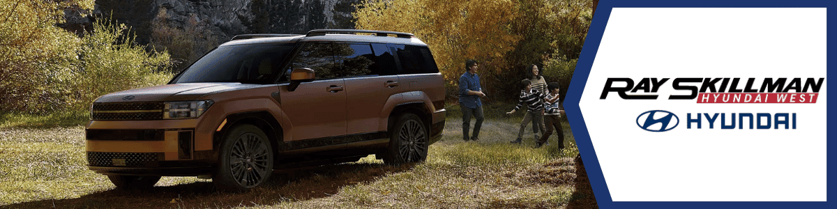 Hyundai Santa Fe Hybrid for Sale near Westfield, Indiana - banner image showing a family next to their Santa Fe Hybrid