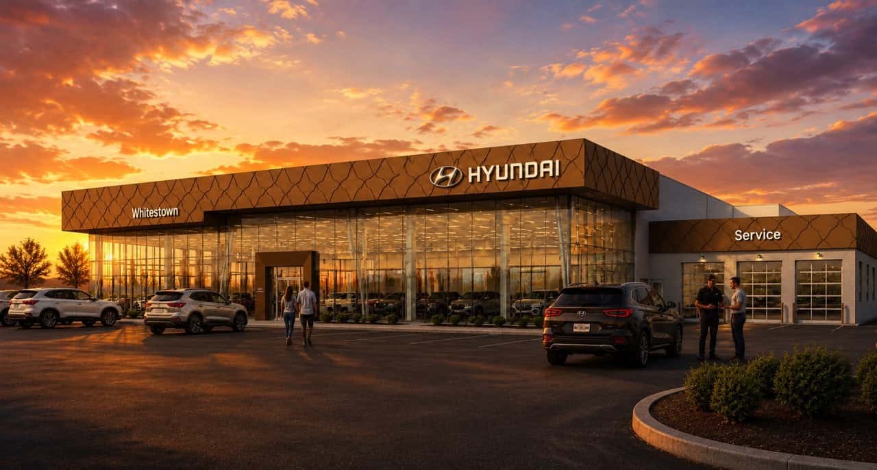 Future home of Ray Skillman Hyundai of Whitestown - night rendering