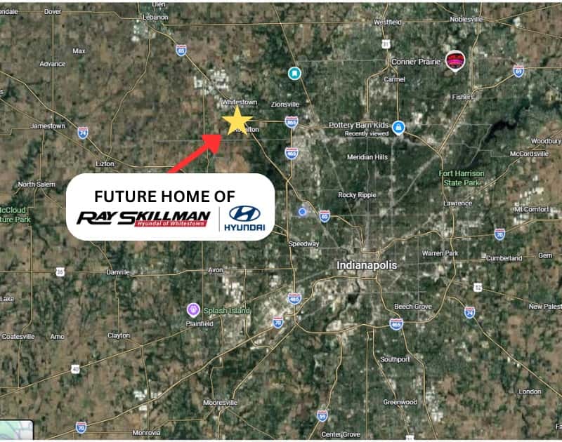 Indianapolis map showing the future home of Ray Skillman Hyundai of Whitestown