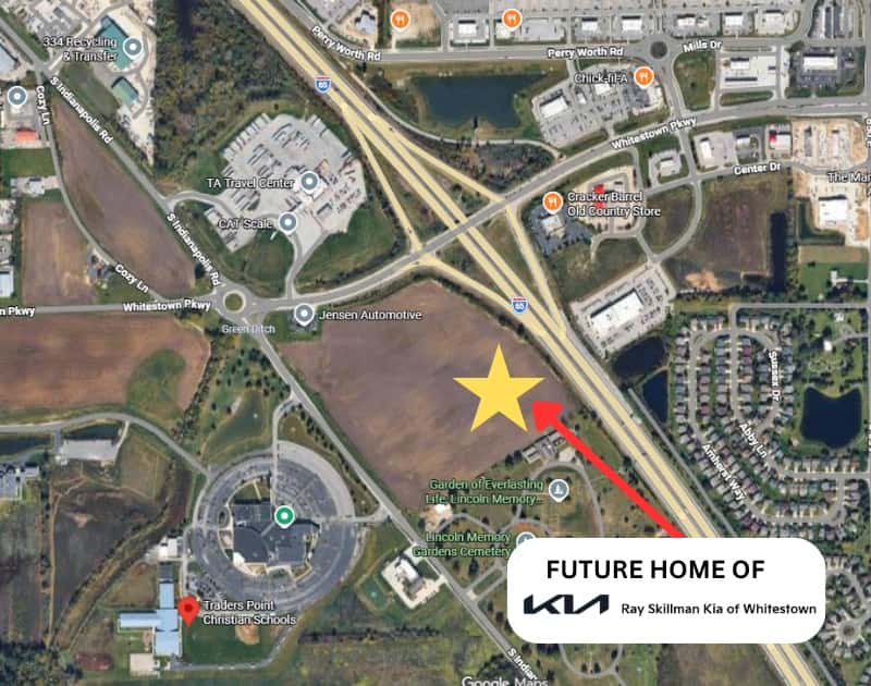 Indianapolis area map showing where Ray Skillman Kia of Whitestown will be located