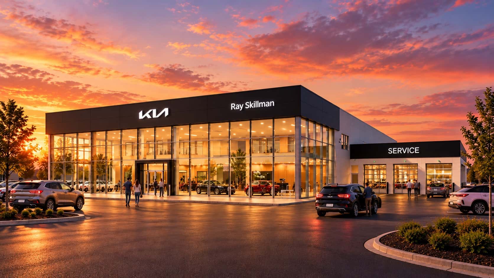 Future home of Ray Skillman Kia of Whitestown - night rendering