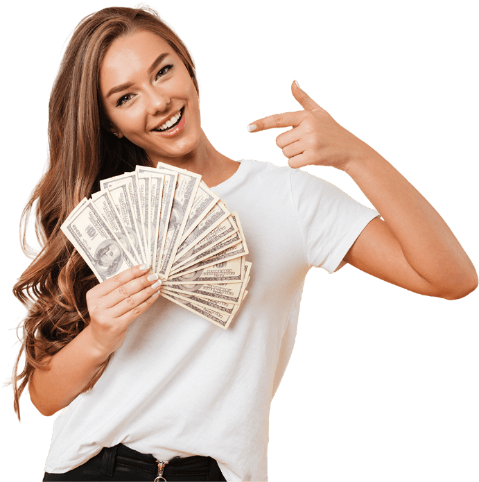 Woman holding cash Woman holding cash