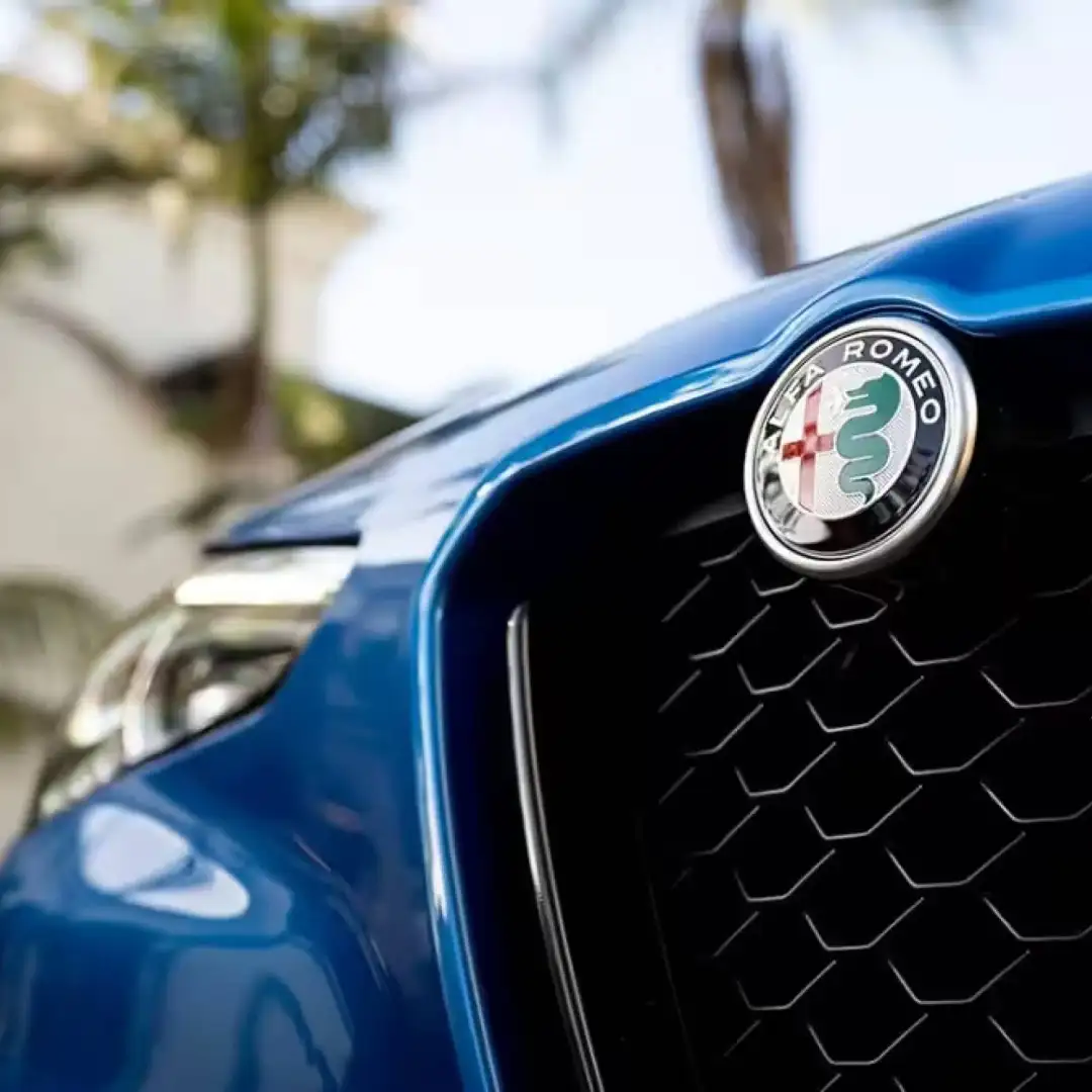 Close up view of an Alfa Romeo emblem at Ron Lewis Cranberry Twp, PA