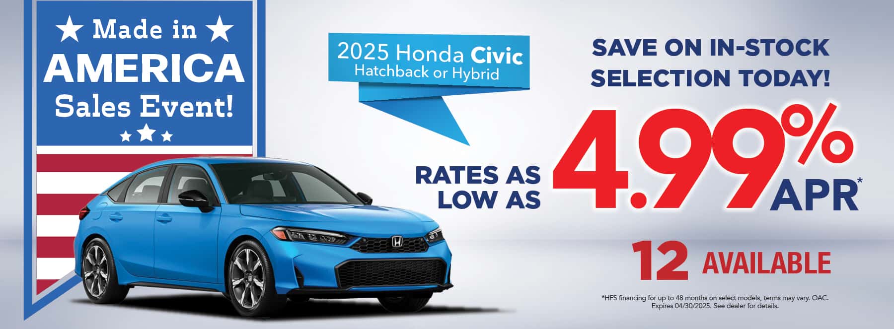 New 2025 Honda Civic Hatchback - 4.99% APR for up to 48 months*