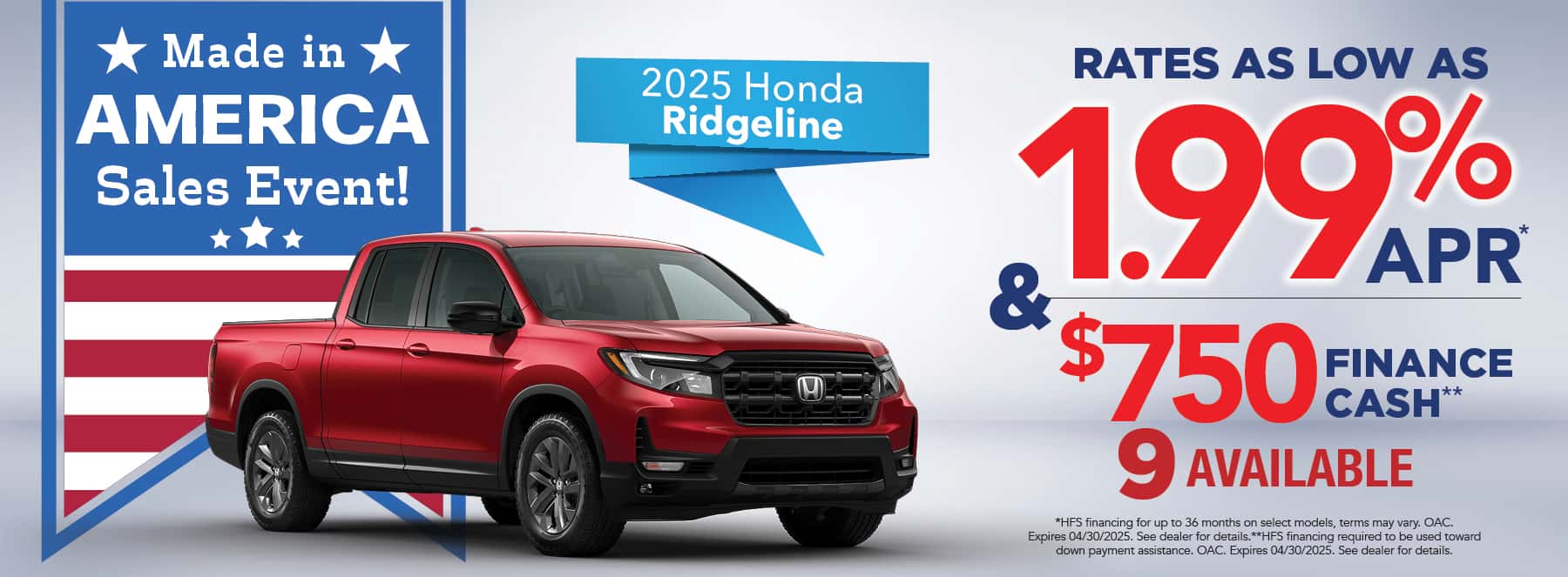 New 2025 Honda Ridgeline - 1.99% APR for up to 36 months*
