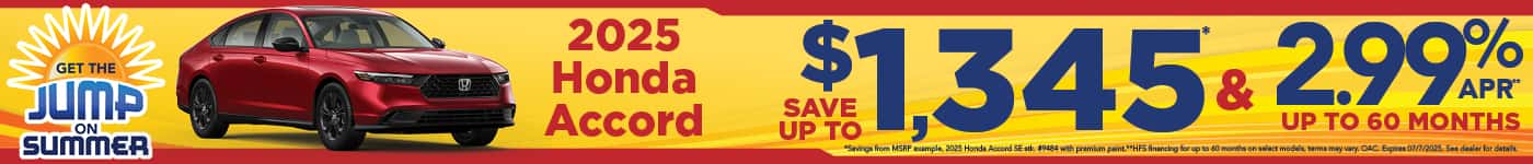 New 2025 Honda Accord Sedan - Save up to $1,345 and 2.99% APR for up to 60 months*