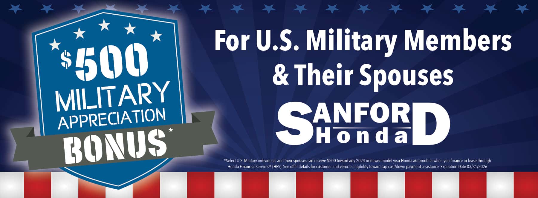 Sanford Honda $500 Military Appreciation Bonus