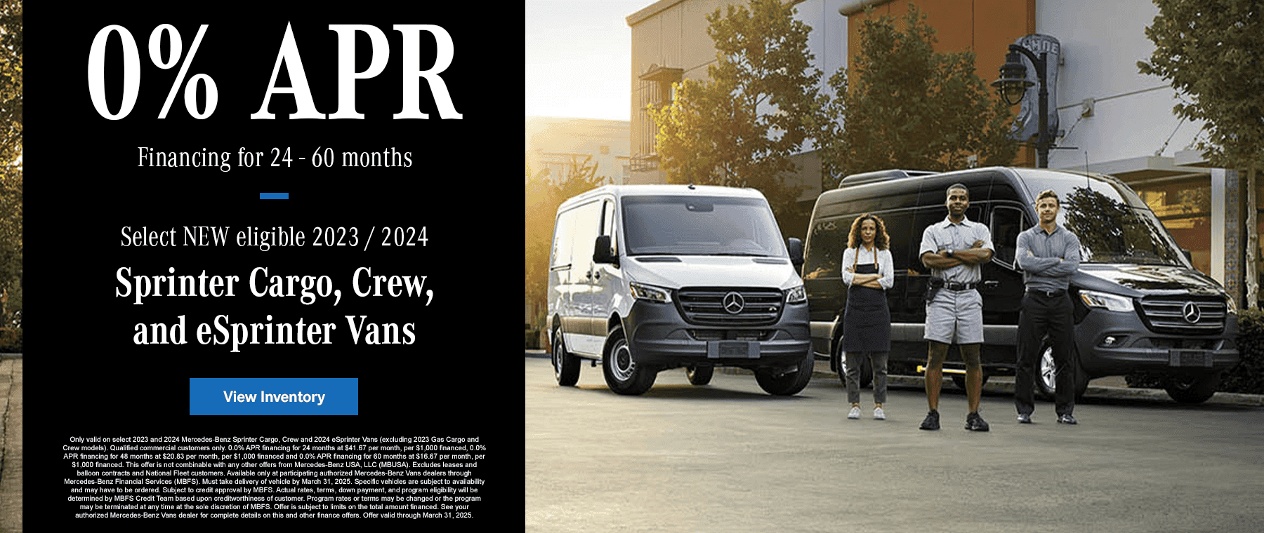 Select NEW eligible 2023 / 2024 Sprinter Cargo, Crew, and eSprinter Vans