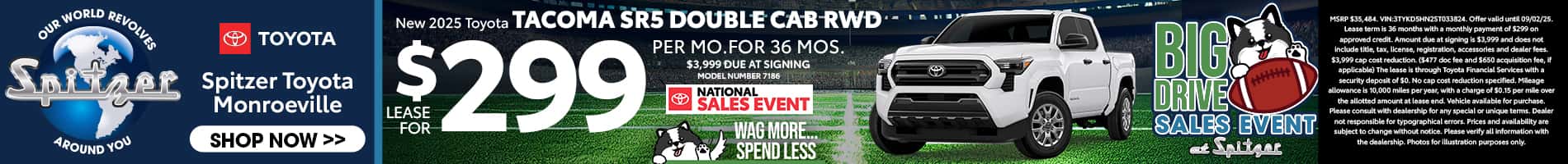 08.2025_Carrera_Lease a New 2025 Toyota Tacoma SR5 for $299/mo!