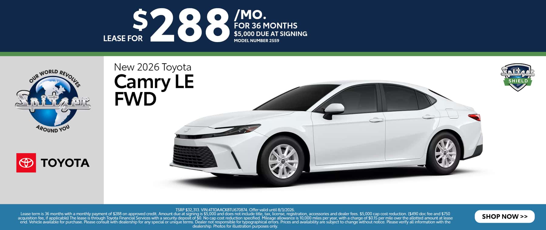 07.2026_Toyota Camry_Lease for $288 for 36 mo