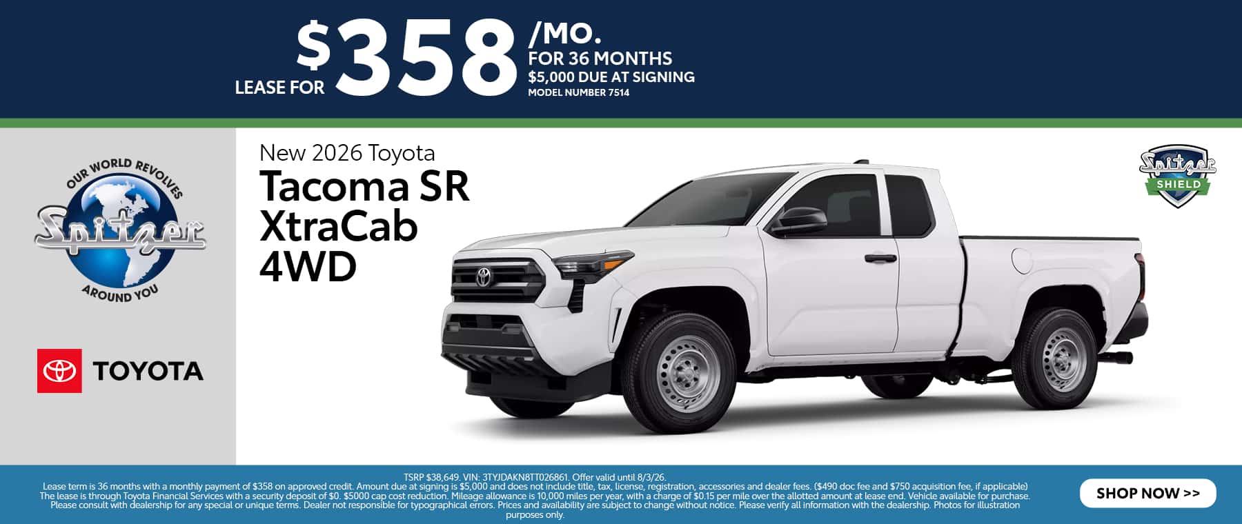 07.2026_Toyota Tacoma_Lease for $358 for 36 mo
