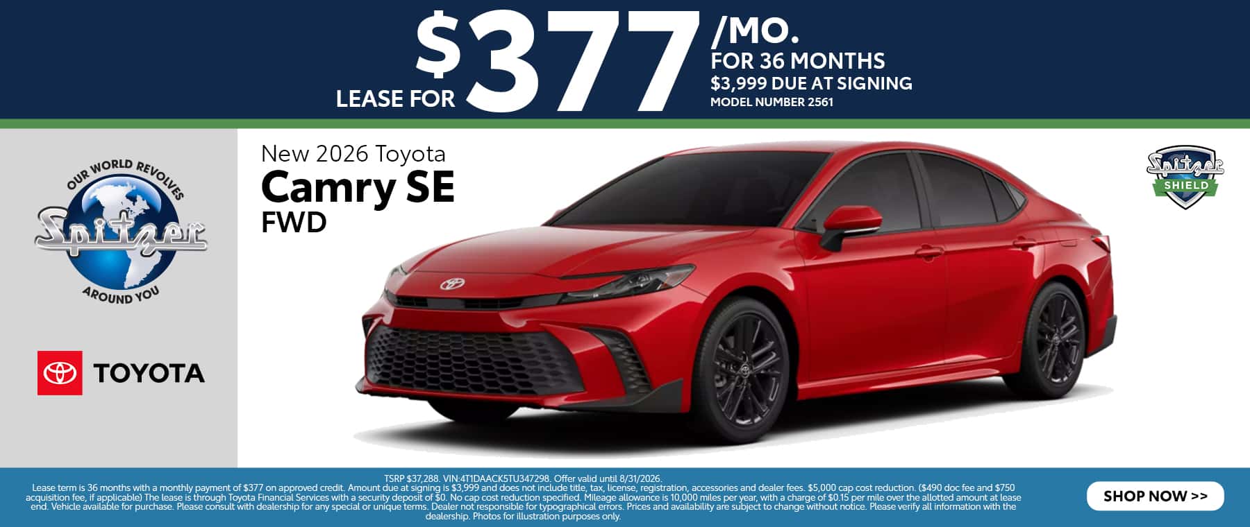08.2026_Toyota Camry_Lease for $377 for 36 mo